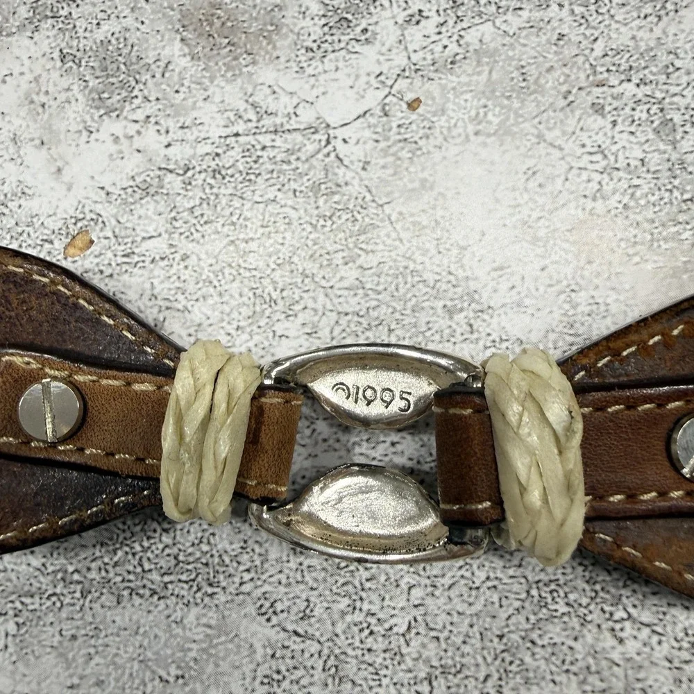 Vintage Justin Western Belt Mens 30 Brown Leather Concho Braided Silver Floral